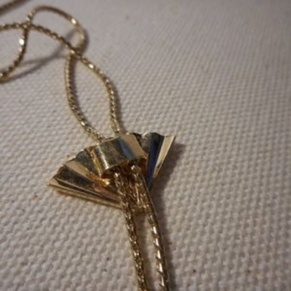 "Gold Tone Fan Lariat Necklace " - Picture 6 of 8